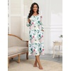 Ekouaer Long Sleeve Nightgowns for Women Henley Sleepshirts with Pockets(Green With Pink Flower)