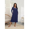 Ekouaer Long Sleeve Nightgowns for Women Henley Sleepshirts with Pockets(Navy Blue)
