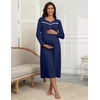 Ekouaer Long Sleeve Nightgowns for Women Henley Sleepshirts with Pockets(Navy Blue)