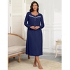Ekouaer Long Sleeve Nightgowns for Women Henley Sleepshirts with Pockets(Navy Blue)