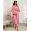 Ekouaer Long Sleeve Nightgowns for Women Henley Sleepshirts with Pockets(Pink)