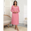 Ekouaer Long Sleeve Nightgowns for Women Henley Sleepshirts with Pockets(Pink)