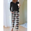 Ekouaer Pajamas for Women Comfy Long Sleeve Jogger Set Lounge Pjs Set(Black White Plaid Red Hearts)