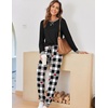 Ekouaer Pajamas for Women Comfy Long Sleeve Jogger Set Lounge Pjs Set(Black White Plaid Red Hearts)
