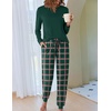 Ekouaer Pajamas for Women Comfy Long Sleeve Jogger Set Lounge Pjs Set(Green Red Plaid)