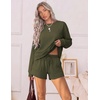 Ekouaer Women’s Lounge Sets Pajamas 2026 Fall Long Sleeve Top&Shorts XS-XXL(Army Green)