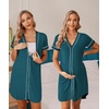 Ekouaer Womens Nightgown Button Down Sleep Shirts Short Sleeve Nightshirt V-Neck Sleepdress Soft Sleepwer(Peacock Blue)