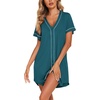 Ekouaer Womens Nightgown Button Down Sleep Shirts Short Sleeve Nightshirt V-Neck Sleepdress Soft Sleepwer(Peacock Blue)