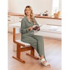 Ekouaer Womens Pajama Sets Long Sleeve Button Down Soft Lounge Sets Ribbed(Grey Green)