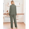 Ekouaer Womens Pajama Sets Long Sleeve Button Down Soft Lounge Sets Ribbed(Grey Green)