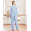 Ekouaer Womens Pajama Sets Long Sleeve Button Down Soft Lounge Sets Ribbed(Light Blue)
