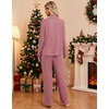 Ekouaer Womens Pajama Sets Long Sleeve Button Down Soft Lounge Sets Ribbed(Wine Red)
