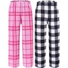 Ekouaer 2 Pack Girls Pajama Pants Cute Print PJ Bottoms With Pockets(Black Plaid_pink Plaid)