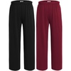 Ekouaer 2 Pack Girls Pajama Pants Cute Print PJ Bottoms With Pockets(Black_wine Red)