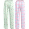 Ekouaer 2 Pack Girls Pajama Pants Cute Print PJ Bottoms With Pockets(Green Plaid_pink Plaid)