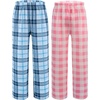 Ekouaer 2 Pack Girls Pajama Pants Cute Print PJ Bottoms With Pockets(Pink Plaid_blue Plaid)