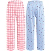 Ekouaer 2 Pack Girls Pajama Pants Cute Print PJ Bottoms With Pockets(Pink Plaid_cherry Plaid)