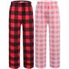 Ekouaer 2 Pack Girls Pajama Pants Cute Print PJ Bottoms With Pockets(Red Plaid_pink Plaid)