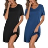 Ekouaer 2 Pack Nightgowns for Women Bamboo Viscose Short Sleeve Sleep Shirt(Black/Blue)