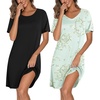 Ekouaer 2 Pack Nightgowns for Women Bamboo Viscose Short Sleeve Sleep Shirt(Black/Floral Light Green)