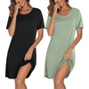 Ekouaer 2 Pack Nightgowns for Women Bamboo Viscose Short Sleeve Sleep Shirt(Black/Light Green)