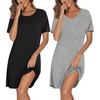 Ekouaer 2 Pack Nightgowns for Women Bamboo Viscose Short Sleeve Sleep Shirt(Black/Light Grey)