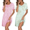 Ekouaer 2 Pack Nightgowns for Women Bamboo Viscose Short Sleeve Sleep Shirt(Floral Pink/Floral Light Green)
