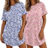 Ekouaer 2 Pack Nightgowns for Women Bamboo Viscose Short Sleeve Sleepshirt(Floral Pink/Purple Dots)
