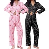 Ekouaer 2 Pack Pajamas for Women Set Silk Lounge Sets Button Up Pj Sets(Black Pink Bow / Pink Stripes Bow)