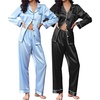 Ekouaer 2 Pack Pajamas for Women Set Silk Lounge Sets Button Up Pj Sets(Black/Clear Blue)