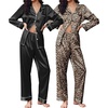 Ekouaer 2 Pack Pajamas for Women Set Silk Lounge Sets Button Up Pj Sets(Black/Leopard)