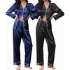 Ekouaer 2 Pack Pajamas for Women Set Silk Lounge Sets Button Up Pj Sets(Black/Navy Blue)