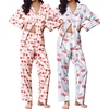 Ekouaer 2 Pack Pajamas for Women Set Silk Lounge Sets Button Up Pj Sets(Blue Cherry/Pink Cherry)
