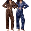 Ekouaer 2 Pack Pajamas for Women Set Silk Lounge Sets Button Up Pj Sets(Blue White Hearts / Brown White Polka Dots)