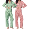Ekouaer 2 Pack Pajamas for Women Set Silk Lounge Sets Button Up Pj Sets(Green Stripes / Red Stripes-2)