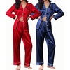 Ekouaer 2 Pack Pajamas for Women Set Silk Lounge Sets Button Up Pj Sets(Navy Blue/Red)