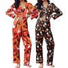 Ekouaer 2 Pack Pajamas for Women Set Silk Lounge Sets Button Up Pj Sets(Orange Halloween / Black Halloween)