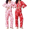 Ekouaer 2 Pack Pajamas for Women Set Silk Lounge Sets Button Up Pj Sets(Pink Christmas Bows / Red Christmas)
