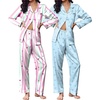 Ekouaer 2 Pack Pajamas for Women Set Silk Lounge Sets Button Up Pj Sets(Pink Ripples/Blue Bow)