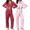 Ekouaer 2 Pack Pajamas for Women Set Silk Lounge Sets Button Up Pj Sets(Pink Stripes/Red White Heart)