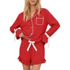 Ekouaer Womens Pajamas Long Sleeve and Shorts Cute Ruffle Pjs Lounge Set(Red)