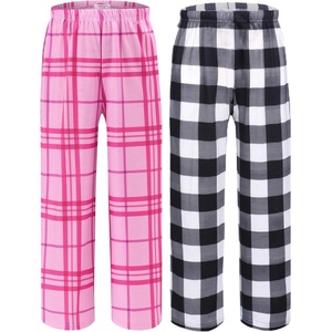 Ekouaer 2 Pack Girls Pajama Pants Cute Print PJ Bottoms With Pockets(Black Plaid_pink Plaid)