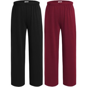 Ekouaer 2 Pack Girls Pajama Pants Cute Print PJ Bottoms With Pockets(Black_wine Red)