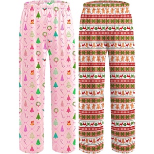 Ekouaer 2 Pack Girls Pajama Pants Cute Print PJ Bottoms With Pockets(Christmas)