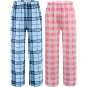 Ekouaer 2 Pack Girls Pajama Pants Cute Print PJ Bottoms With Pockets(Pink Plaid_blue Plaid)
