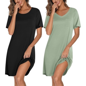 Ekouaer 2 Pack Nightgowns for Women Bamboo Viscose Short Sleeve Sleep Shirt(Black/Light Green)