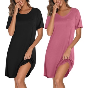 Ekouaer 2 Pack Nightgowns for Women Bamboo Viscose Short Sleeve Sleep Shirt(Black/Rose Pink)