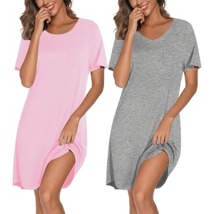 Ekouaer 2 Pack Nightgowns for Women Bamboo Viscose Short Sleeve Sleep Shirt(Pink/Light Grey)