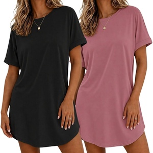 Ekouaer 2 Pack Nightgowns for Women Bamboo Viscose Short Sleeve Sleepshirt(Black/Rose Pink)