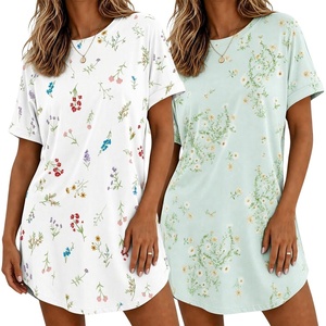 Ekouaer 2 Pack Nightgowns for Women Bamboo Viscose Short Sleeve Sleepshirt(Floral White/Floral Light Green)